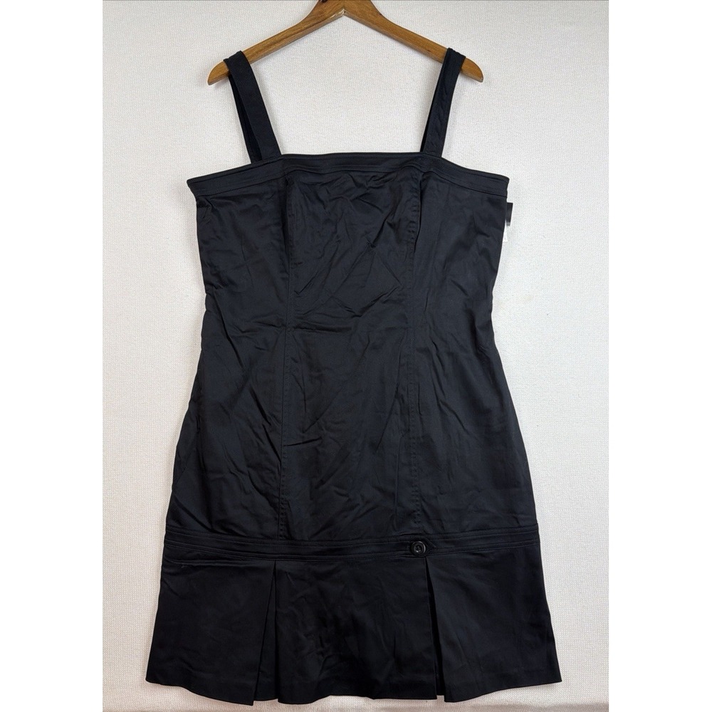 Ellen Tracy Black Strap Knee Length Shift Dress Size 14 Cotton Blend NWT Lined